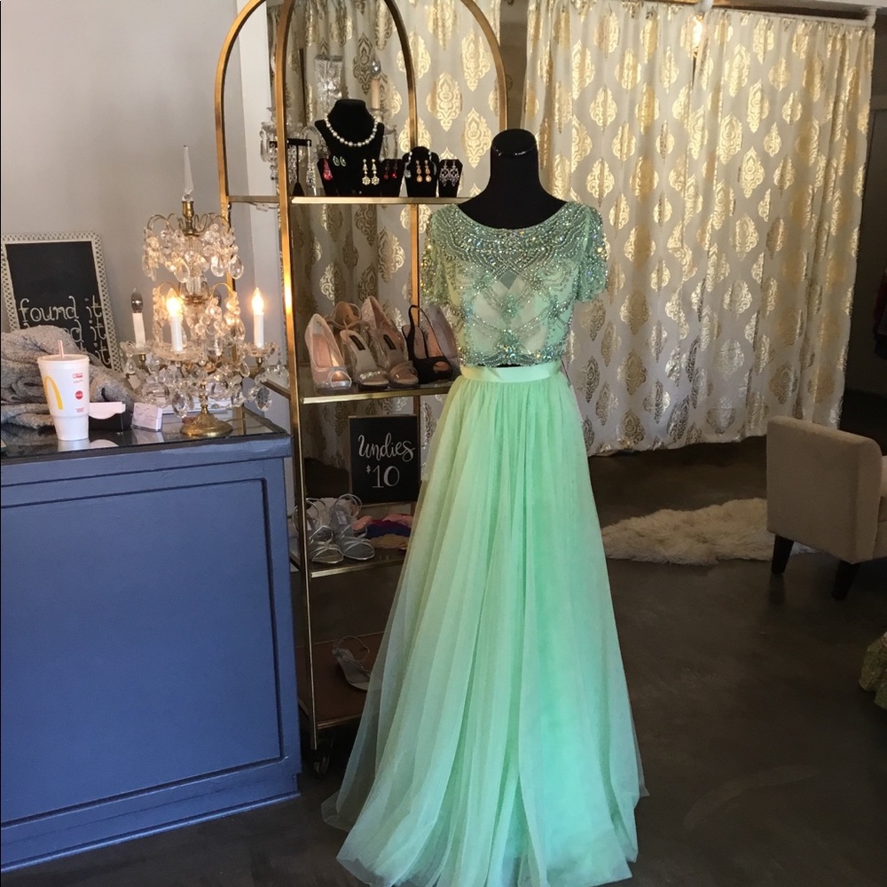 Light Green Sherri Hill Prom Dress Two-Piece